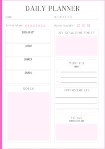 Printbar Daily Wellness Planner | A5 Selvomsorg & Daglig Planlegger, rosa.