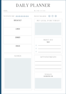 Printbar Daily Wellness Planner | A5 Selvomsorg & Daglig Planlegger, blå.