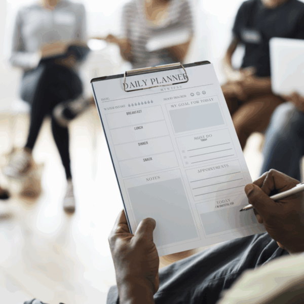 Printbar Daily Wellness Planner | A5 Selvomsorg & Daglig Planlegger, blå. Mockup