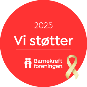 Vi støtter Barnekreftforeningen emblem - Studio Fia