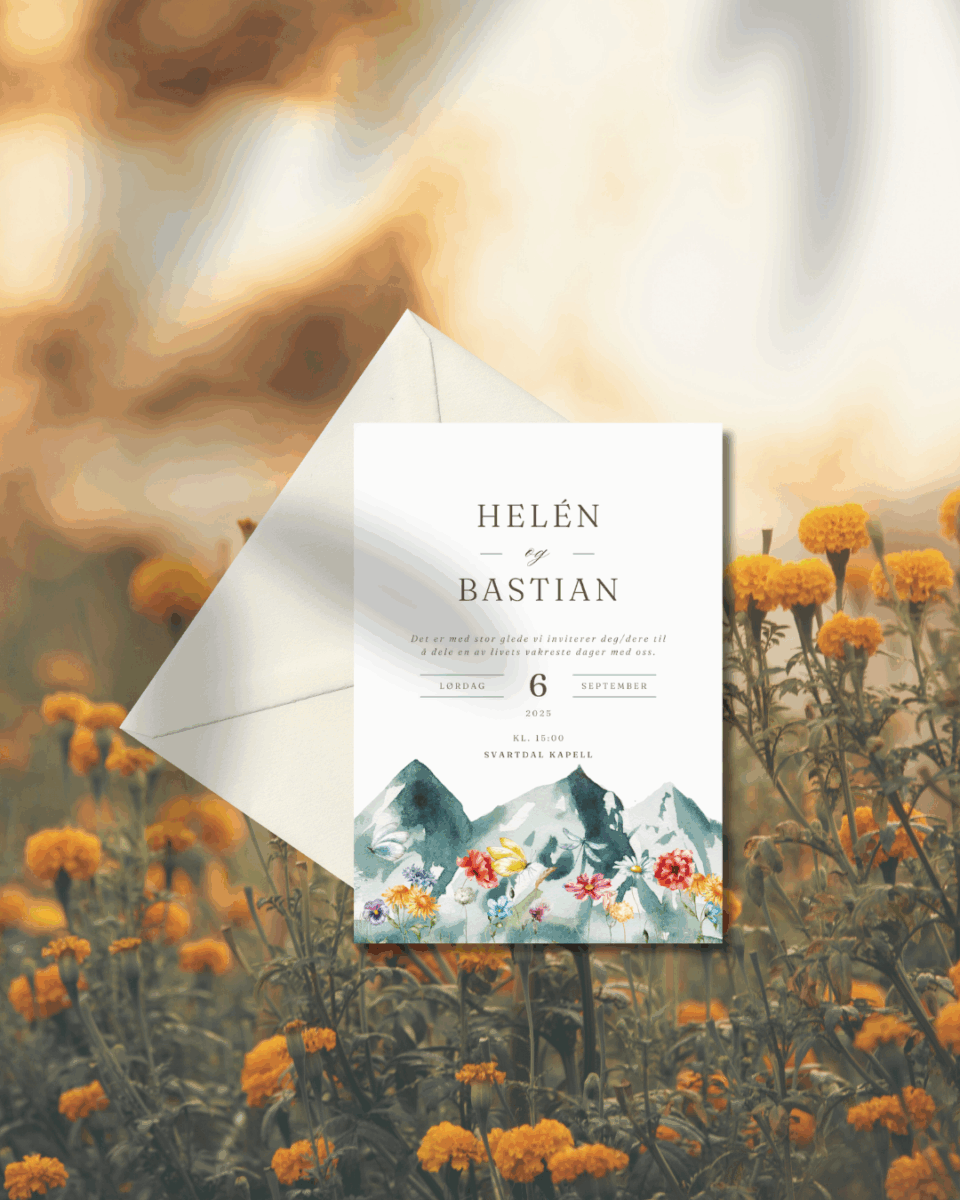 Bryllupsdesign inspirert av norsk natur - invitasjon