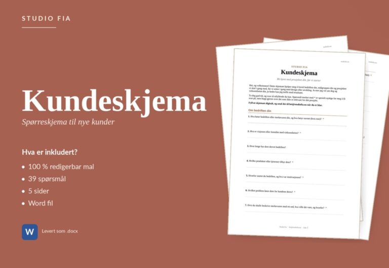 Kundeskjema for designere, produktbilde fra Studio Fia