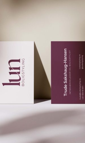 Visuell identitet for boligstyling for LUN Boligstyling. Visittkort.