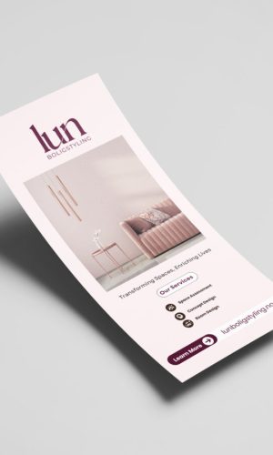 Visuell identitet for boligstyling for LUN Boligstyling. Flyer